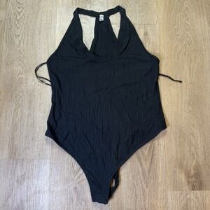 Free People Intimately‎ Speed Dial Bodysuit Black Racerback Ribbed large NWOT